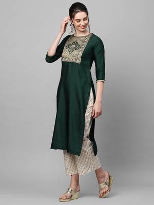 Indo Era Green Solid Straight Kurta 4