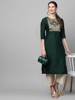 Indo Era Green Solid Straight Kurta 5