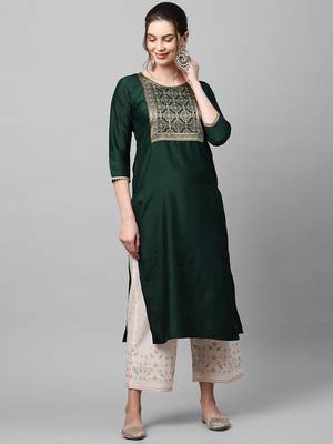 Indo Era Green Solid Straight Kurta 1