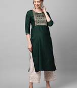 Indo Era Green Solid Straight Kurta