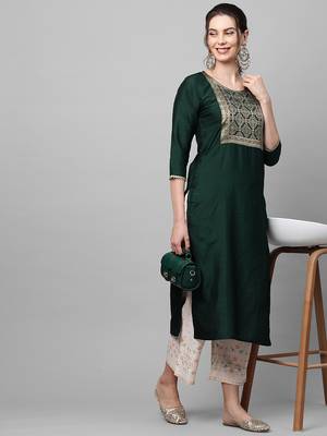 Indo Era Green Solid Straight Kurta 5