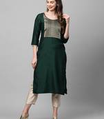Indo Era Green Solid Straight Kurta