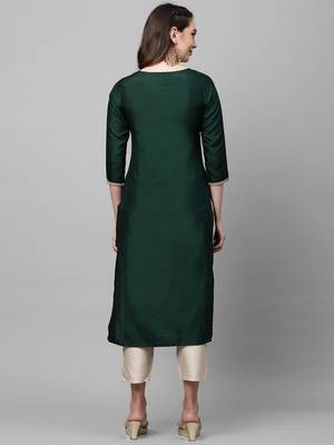Indo Era Green Solid Straight Kurta 2