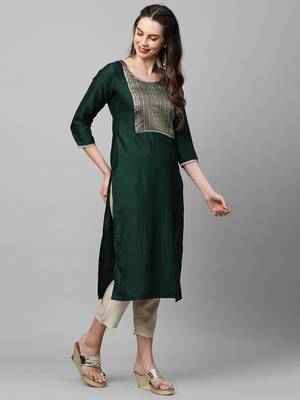 Indo Era Green Solid Straight Kurta 3