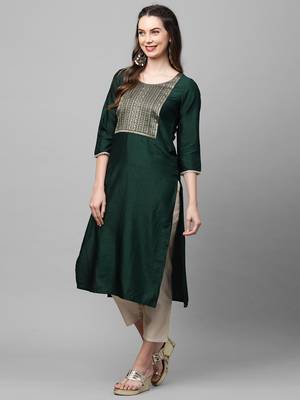 Indo Era Green Solid Straight Kurta 4