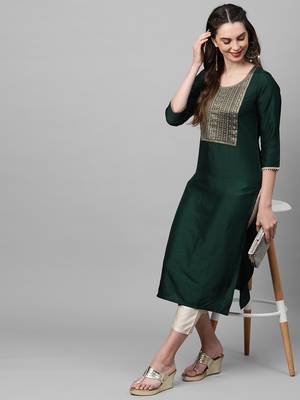 Indo Era Green Solid Straight Kurta 5