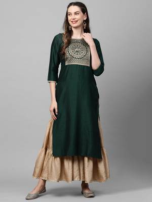 Indo Era Green Solid Straight Kurta 1
