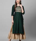 Indo Era Green Solid Straight Kurta