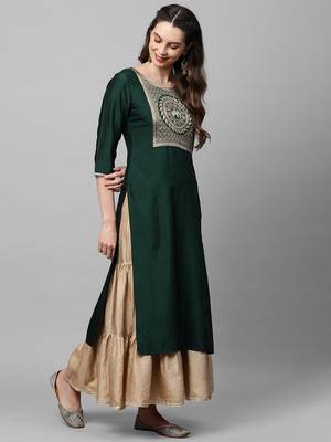 Indo Era Green Solid Straight Kurta 3