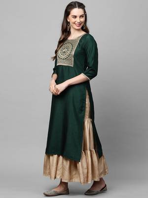 Indo Era Green Solid Straight Kurta 4
