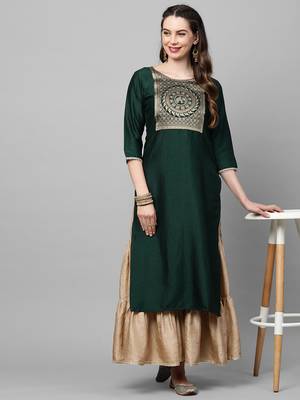 Indo Era Green Solid Straight Kurta 5