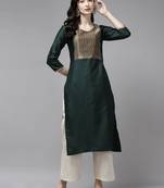 Indo Era Green Solid Straight Kurta