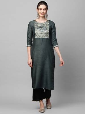 Indo Era Grey Solid Straight Kurta 1