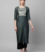 Indo Era Grey Solid Straight Kurta
