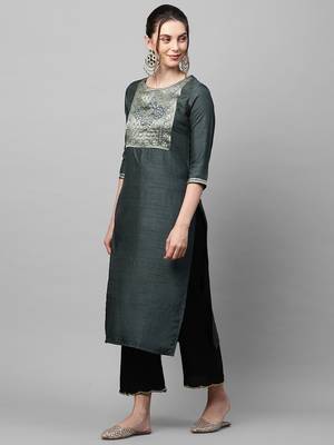 Indo Era Grey Solid Straight Kurta 4
