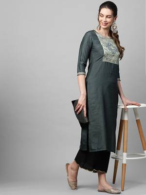 Indo Era Grey Solid Straight Kurta 5