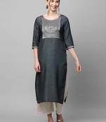 Indo Era Grey Solid Straight Kurta