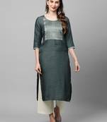 Indo Era Grey Solid Straight Kurta