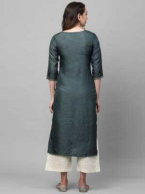Indo Era Grey Solid Straight Kurta 2