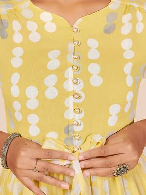 Vbuyz Women's Printed Anarkali Lurex Georgette Yellow Stitched Kurta 7