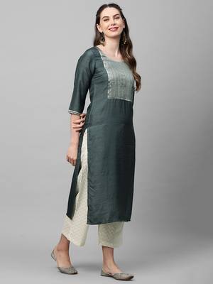 Indo Era Grey Solid Straight Kurta 3