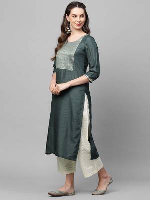 Indo Era Grey Solid Straight Kurta 4