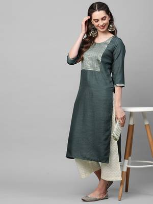 Indo Era Grey Solid Straight Kurta 5