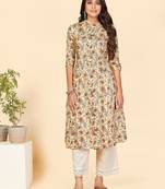 Vbuyz Women's Printed A Line Rayon Brown Stitched Kurta With Multiple Slit