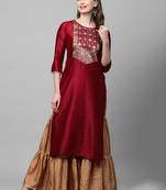 Indo Era Maroon Solid  Straight Kurta