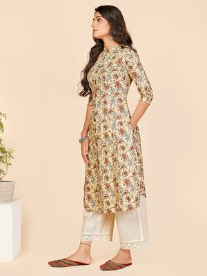 Vbuyz Women's Printed A Line Rayon Brown Stitched Kurta With Multiple Slit 5