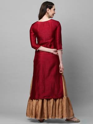 Indo Era Maroon Solid  Straight Kurta 2