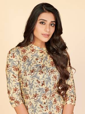 Vbuyz Women's Printed A Line Rayon Brown Stitched Kurta With Multiple Slit 6