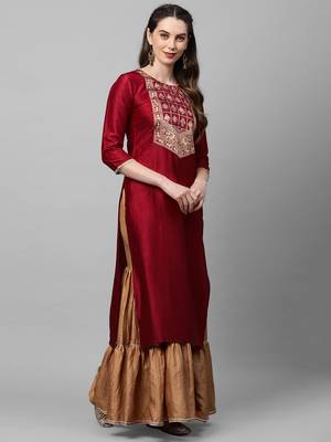 Indo Era Maroon Solid  Straight Kurta 3