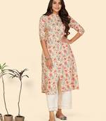 Vbuyz Women's Printed A Line Rayon Red Stitched Kurta With Multiple Slit