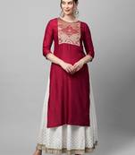 Indo Era Maroon Solid Straight Kurta