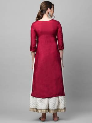 Indo Era Maroon Solid Straight Kurta 2