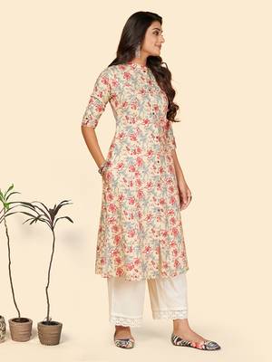 Vbuyz Women's Printed A Line Rayon Red Stitched Kurta With Multiple Slit 5