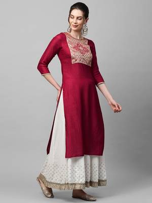 Indo Era Maroon Solid Straight Kurta 3