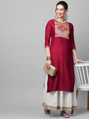 Indo Era Maroon Solid Straight Kurta 5