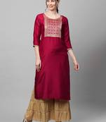 Indo Era Maroon Solid Straight Kurta