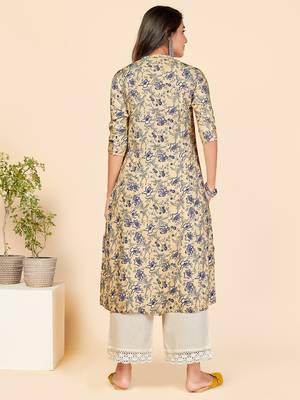 Vbuyz Women's Printed A Line Rayon Blue Stitched Kurta With Multiple Slit 3