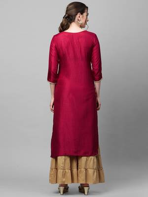 Indo Era Maroon Solid Straight Kurta 2