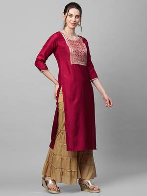 Indo Era Maroon Solid Straight Kurta 3