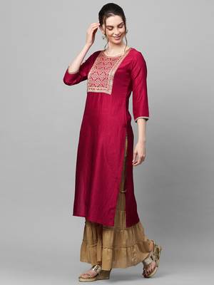 Indo Era Maroon Solid Straight Kurta 4