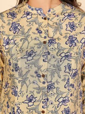 Vbuyz Women's Printed A Line Rayon Blue Stitched Kurta With Multiple Slit 7