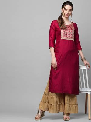 Indo Era Maroon Solid Straight Kurta 5