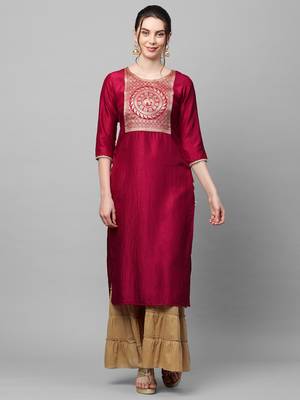 Indo Era Maroon Solid Straight Kurta 1