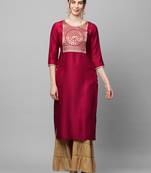 Indo Era Maroon Solid Straight Kurta