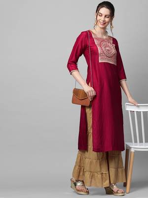 Indo Era Maroon Solid Straight Kurta 5