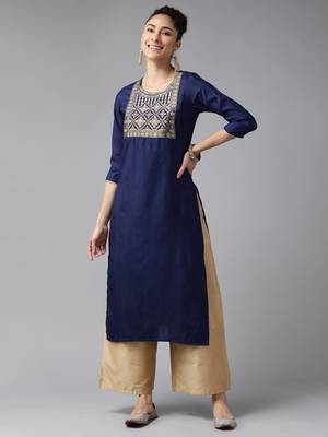 Indo Era Navy Blue Straight Kurta 1